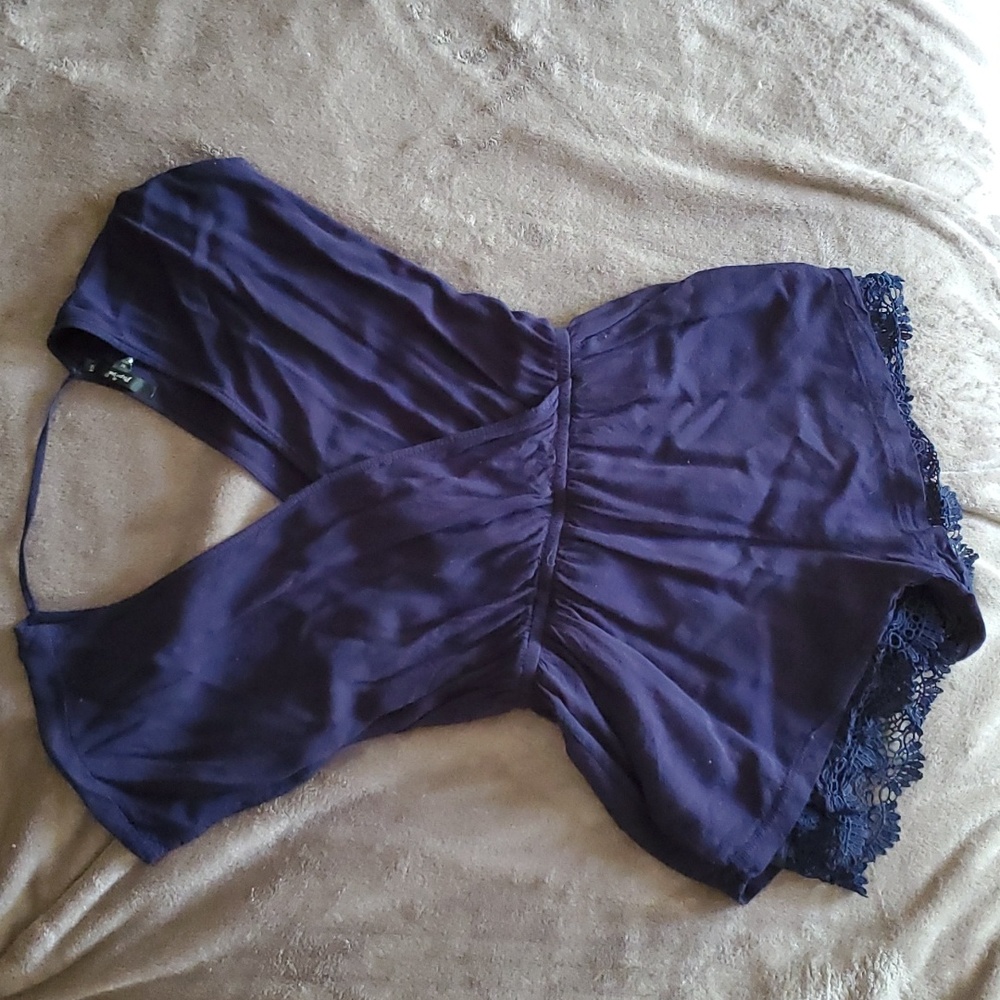 Papaya V-neck Surplus Neckline Navy Romper Lacy Bottoms Medium